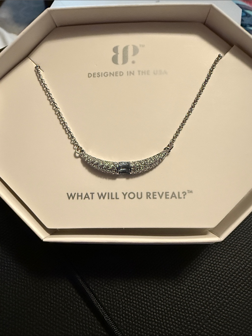 bp Silver Pavé Crescent Necklace with Sparkling Accent